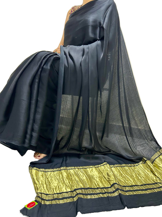 Plain Modal Silk Saree with Tissue Pallu